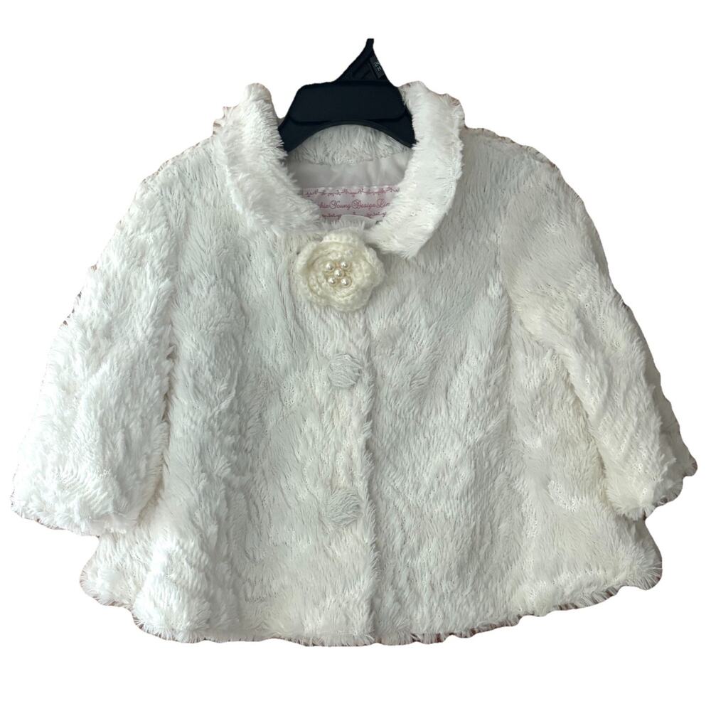 Sophia Young Design Faux Fur Girls White Jacket Sz 4 USA Pagent Special Occasion